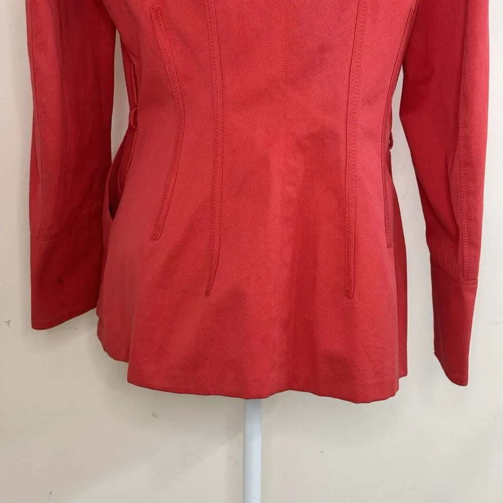 Carolina Herrera Cotton Spring Jacket Size Medium Red Coral Lined - Picture 10 of 15